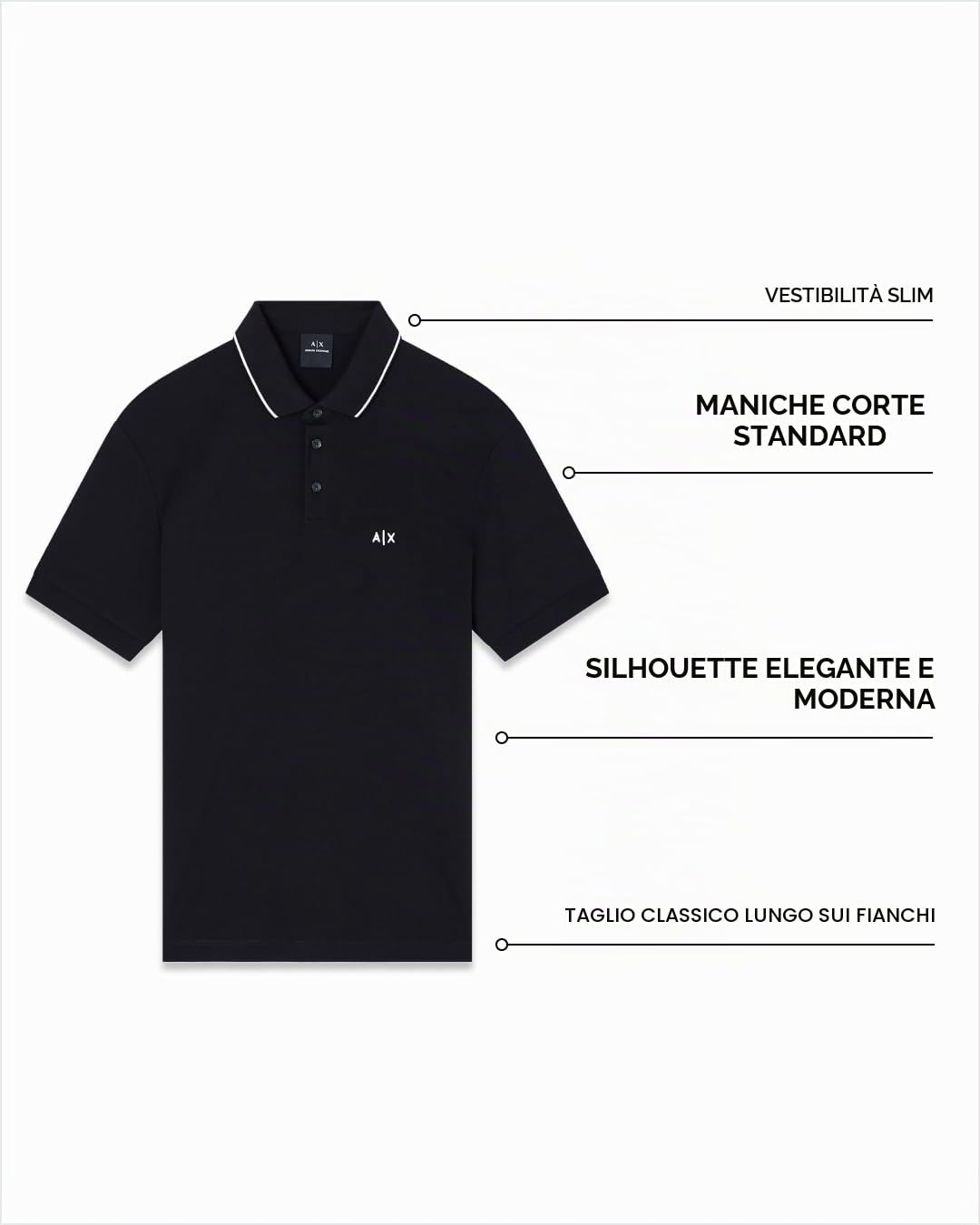 Armani Exchange Embroidered Patch Logo Monochrome Polo Uomo (Pacco da 1)