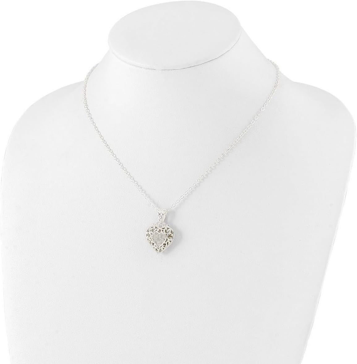 JewelryWeb 925 Sterling Silver Rhodium Plated Cubic Zirconia Love Heart Necklace 17 Inch Pendant Necklace for Women - Image 4