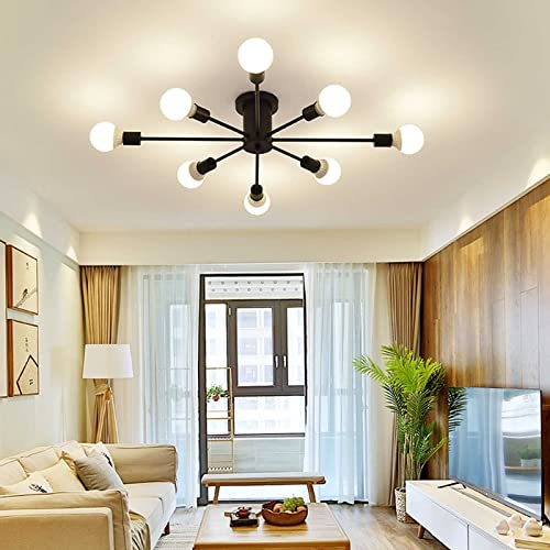 Lampes de plafond Sputnik à 6 têtes éclairage en métal noir E27 - 6