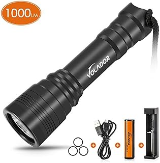 VOLADOR Diving Flashlight, 1000 Lumen Waterproof Diving Torch Rechargeable Scuba Dive Lights 150M