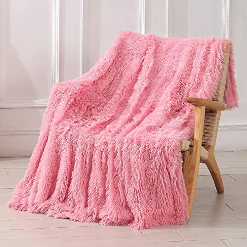 Decorative Extra Soft Faux Fur Throw Blanket 50"x60",Solid Reversible Fuzzy Double Layers Lightweight Long Hair Shaggy Blanket,Fluffy Cozy Plush Fleece Comfy Microfiber Blanket for Couch Sofa Bed,Pink