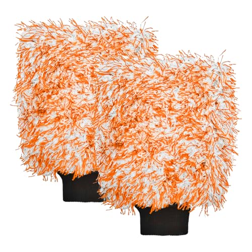 JNXIJ 2 PCS Car Wash Mitts, 8×10 Inches Lint-Free & Scratch-Free Microfiber Cleaning Gloves, Ultra Absorbent Washing Glove Detailing Wash Mitt for Sedan Truck SUV, Car Accessories (Orange)