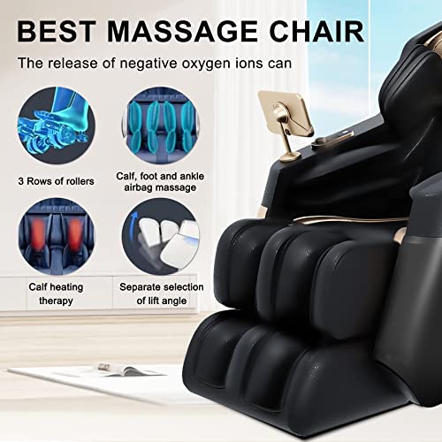 Molylex Sl-Track Massage Chair Recliner, Full Body Zero Gravity Massage Chair With Ai Voice Control, Heating, Body Scan, Bluetooth Speaker, Airbags, Touch Screen, Foot Roller, Black #TOP6