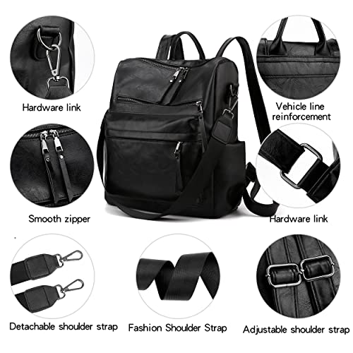 Zocilor Women's Fashion Backpack Purse Multipurpose Design Convertible Satchel Handbags And Shoulder Bag Pu Leather Travel Bag (Black Black-Hardware) #TOP5