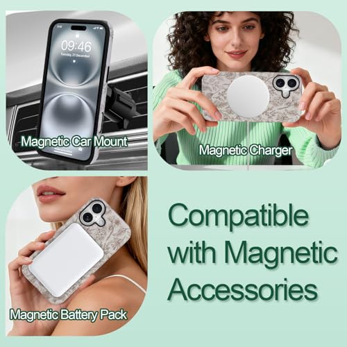 SOKAD Magnetic Sage Floral Phone Case for iPhone 16, Vintage Beige Flower Pattern Compatible with Magsafe Matte Protective Case Cover with Screen Protector for Girls Women by SOKAD - Used condition - Image 4