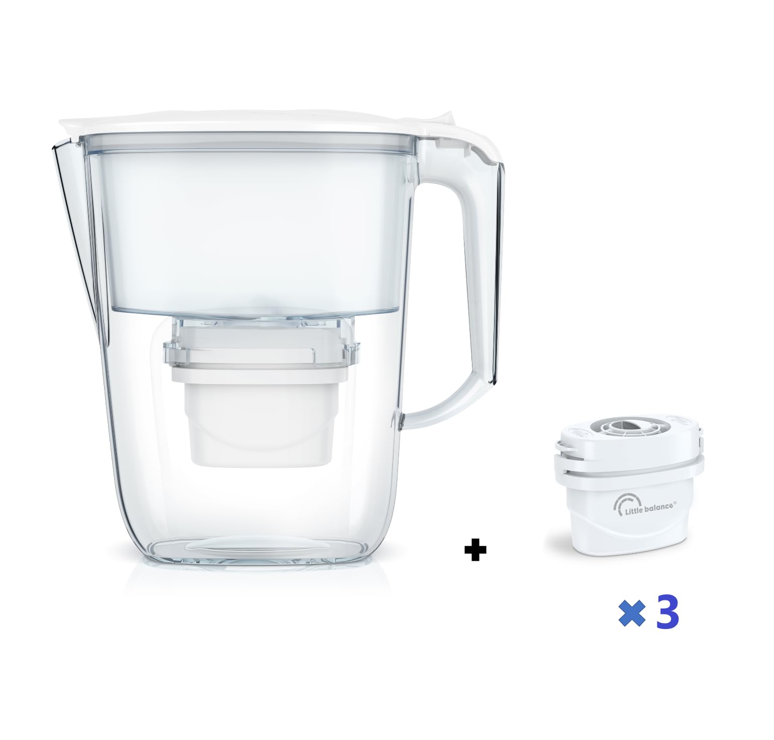 Carafe Filtrante Claire + 3 cartouches LITTLE BALANCE - 8592 - Réduit microplastiques, chlore, calcaire, 2,5 l, Débit ultra ra
