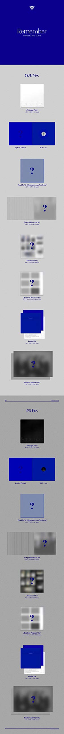 Winner 'Remember' 3rd Album Random Version CD+Tracklist&Signature Acrylic Board+12p Large PhotoCard SET+10p PhotoCard SET+6p Polaroid SET+4p Letter SET+Message PhotoCard SET+Tracking Kpop Sealed