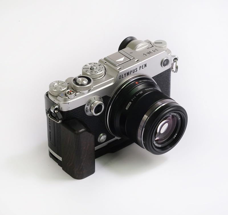 Wood Quick Release Hand Grip Holder Handle Alloy Baseplate for Pen F Pen-F Camera (Ebony + Black Base)