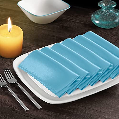Manyshofu 20 Pieces Teal Satin Scalloped Napkins - 18X18 Inches Cloth Satin Napkins, Square Satin Fabric Napkin Set - Smooth & Reusable Table Napkins For Wedding Dinner Party Lunch Banquet Restaurant #TOP6