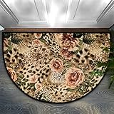 Leopard Skin Half Round Door Mat, Animal Tiger Print Floor Mat Non-Slip Half Circle Area Rug Durable