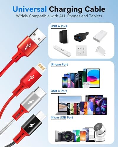 Multi Charging Cable, 3 in 1 Retractable Multiple Charger Cable, Fast Charging Cable, USB C Charger with Lightning/Micro/Type C for iPhone, iPad, Samsung, PS, Tablets & More (3,1ft) — view 6