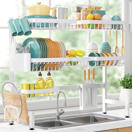 image for Sakugi Over The Sink Dish Drying Rack - Adjustable 3 Tier XX-Large Cap