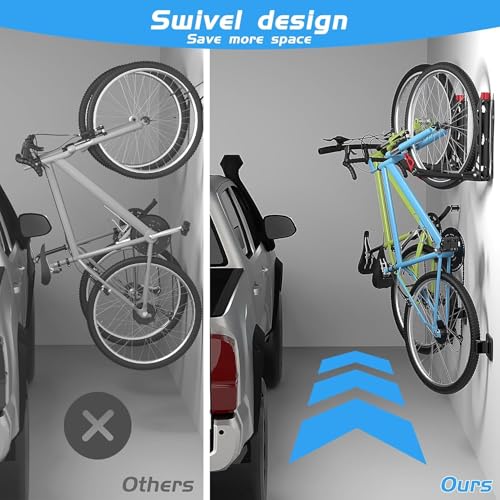Image of WALMANN BIKEPAL No Lifting Wall Mounted Swivel Bike Rack, Bike Wall Hanger | Garage Space Saving Vertical Bike Storage, Bicycle Swivel Rack, Max. Tire Width 2.4 inch, 20-28 inch Wheels