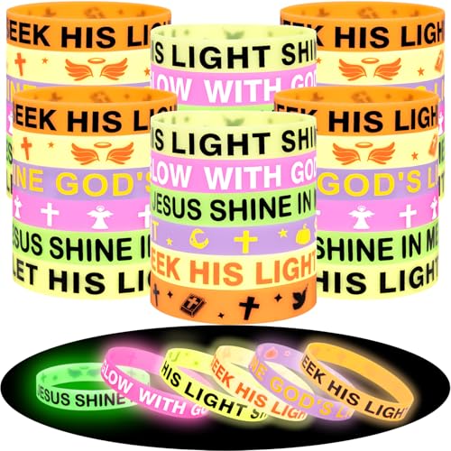 144pcs Christian Halloween Party Favors Bulk Glow in the Dark Silicone Bracelets with Jesus Gifts for Kids Classroom Prizes Treat Bags Goodie Bag Stuffers