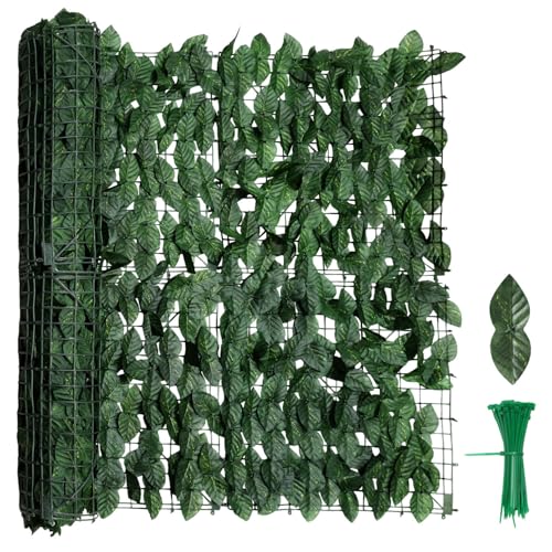 Mantigositeen Künstliche Efeu Hecke Sichtschutz Efeu Sichtschutz 100 * 300cm Sichtschutzzaun Rolle Efeublätter eignet Sich perfekt für Terrassenbereiche im Freien