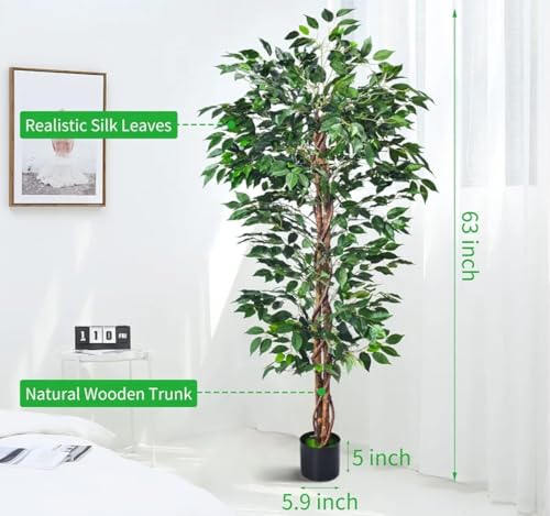 Image of VRB Dec 1 Pcs (5 FT) Artificial Plants with Pot Plants Leaves Tree Tropical Bougainvillea Faux Areca Plants Indoor Real Touch Monstera,Banana Plant for Home (Artificial Ficus Plant with Pot)