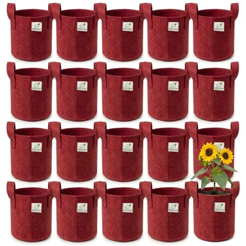 Image of 400 GSM Geo Fabric Round Grow Bags 9x9 Inch with Handle, Red Planting Bags for Terrace and Kitchen Gardening Pack of 20