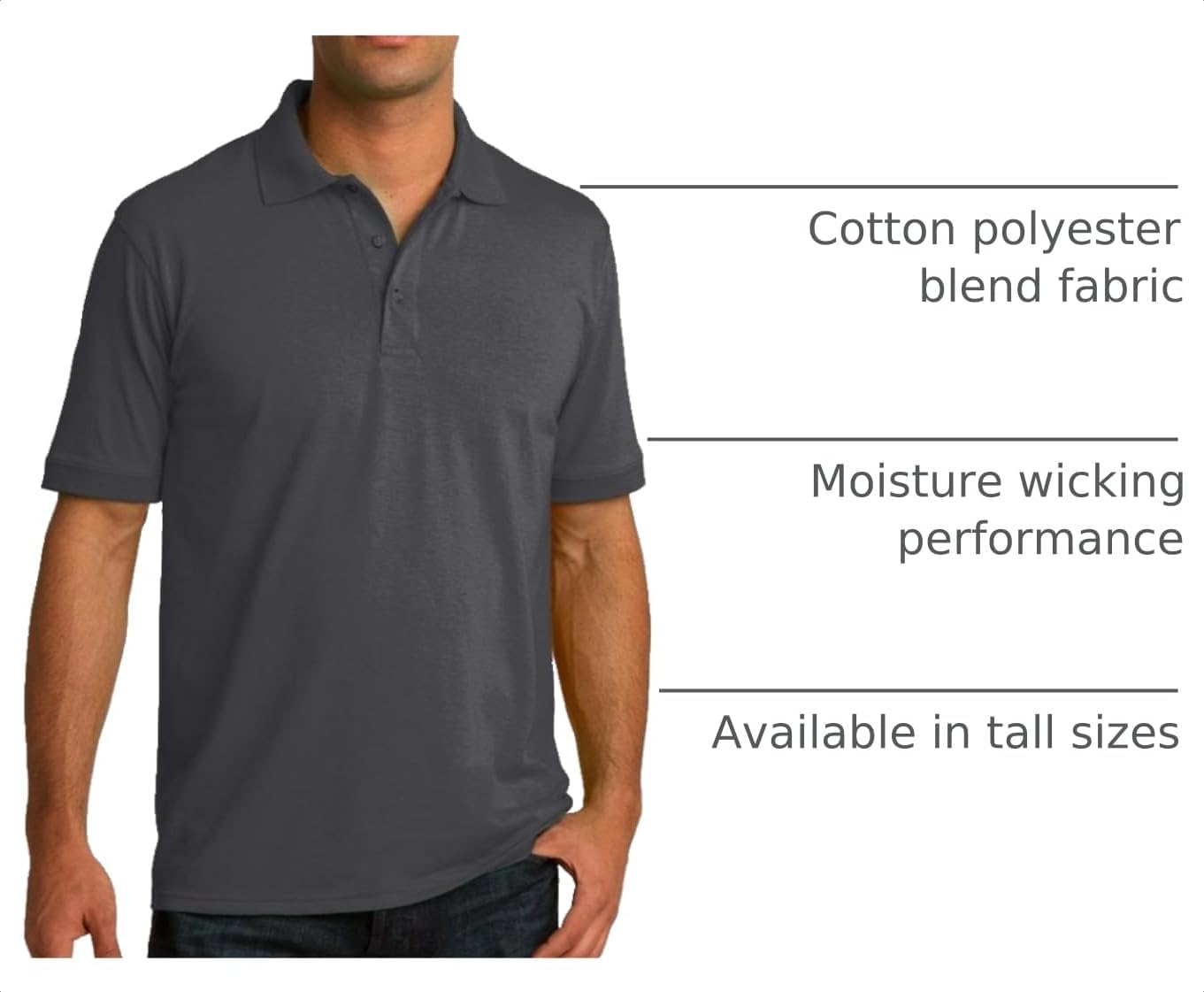 Clothe Co. Men's Big and Tall Polo Shirt, Men's Tall Polo Short Sleeve Performance Cotton Blend image 4