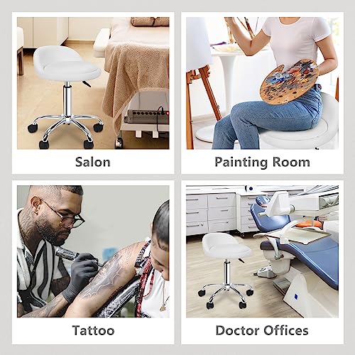 Image of Nova Microdermabrasion Rolling Stool with Wheels Swivel Salon Stool Adjustable Drafting Tattoo Office Chair for Massage Bar Kitchen Spa Shop with Thick Cushion (White)