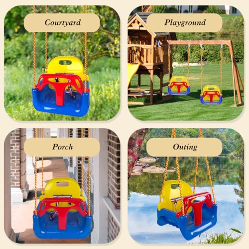 KINSPORY Kinderschaukel Babyschaukel 3 in 1 Babysitz verstellbar Mitwachsend Schaukelsitz Gartenschaukel für Kinder Indoor Outdoor (Dunkelblau)