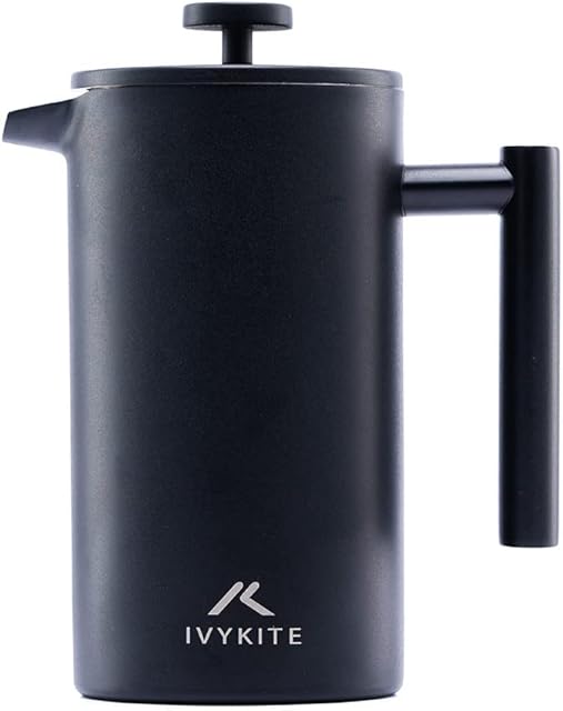 IvyKite 1l Stainless Steel French Press - Insulated Cafetiere With Measuring Spoon And Multi-level Filtration System For Home, Office And Travel - Double Walled Vacuum (1l/32oz)