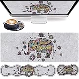 4 in 1マウスパッドコンボ、大型ゲーミングマウスパッド + キーボード手首サポート + マウスリストレスト + コースター、ステッチエッジ付きテーブルパッド、人間工学に基づいた手首パッドセット、キュートでカラフルな花柄ベビーエレファント