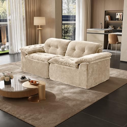 Image of Oversized Modular Sectional Sofa, Large Modern Boneless Couch with Seat Cushion, Chenille 2 Seat Sofa Set for Living Room, Apartments, No Assembly Required, Coffee