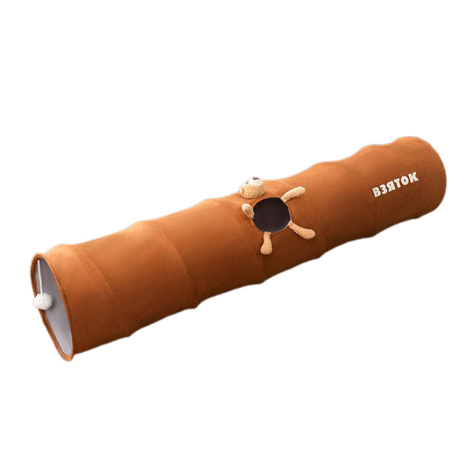 para Gatos, Tubo de Juego, Plegable, Longitud 120 Cm, Diámetro 25 Cm, Juguete para Mascotas con Pelota para Conejos, Gatitos Y Animal, MARRÓN