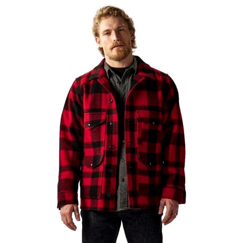 Filson Mackinaw - Giacca da uomo in lana, motivo scozzese rosso/nero