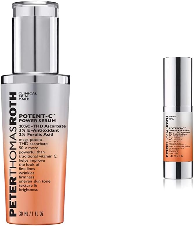 Potent-C Power Serum, Brightening Vitamin C Serum para líneas finas con Potent-C Power Eye Cream, Brightening Vitamin C Eye Cream para ojeras, hinchazón y Crow's Fee
