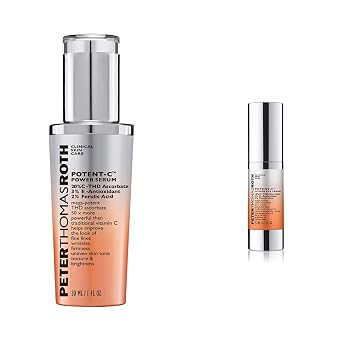 Peter Thomas Roth Potent-C Power Serum, Brightening Vitamin C Serum for Fine Lines with Potent-C Power Eye Cream, Brightening Vitamin C Eye Cream for Dark Circles, Puffiness and Crows Fee