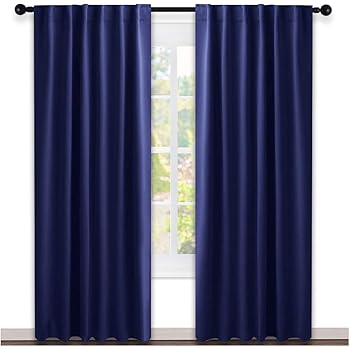 NICETOWN Vertical Blinds Window Curtain Panels - (Navy Blue Color) 52 by 84 Inches, Set of 2 Panels, Energy Saving Blackout Curtains for Nursery