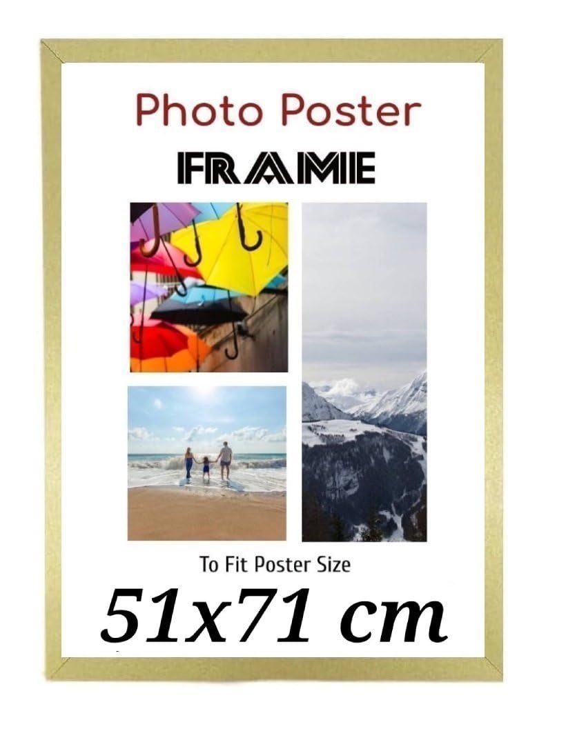 Golden 71 x 51 cm Poster Frames - Large MDF Wooden Frames 51x71 cm - Both Ways Wall Hanging Wall Gallery Living Room Photo Picture Frame With Shatterproof Perspex Sheet