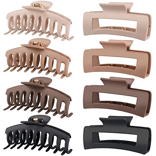 8 Pack 4.3 Inch Large Hair Claw Clips for Women Thin Thick Curly Hair Big Matte Banana Clips 90s Strong Hold jaw clip Neutral Colors