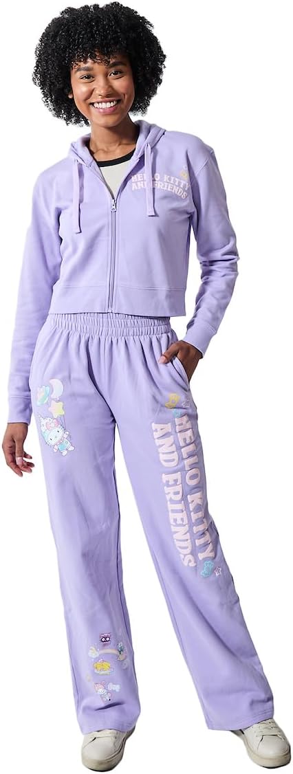 Hello Kitty & Friends Circus Character Art Women's 2-Pack Lavender Long Sleeve Crop Hoodie & Joggers Combo Set