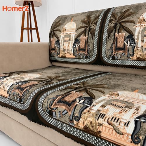 Image of Homerz Premium 'Luxe Series' Sofa Cover | Holland Velvet Fabric | Smooth Finish | Anti-Slip Fleece Backing Couch Protector (Maharaja, 3 Seater, Seat Cover with Backrest)