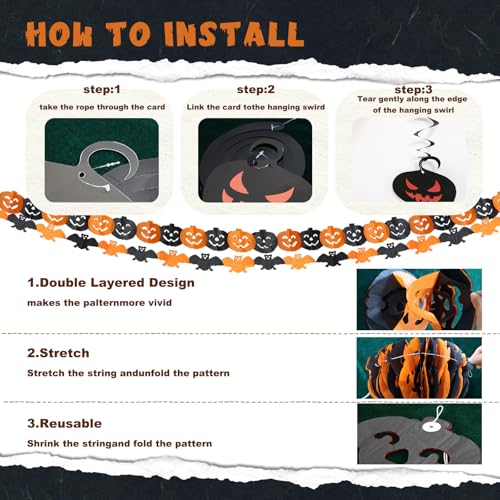 Wiederverwendbare Halloween-Dekorationen, Halloween-Party-Dekoration, für den Innenbereich, Trick or Treat Banner, Girlande, hängende Dekorationen mit Geschenkbox