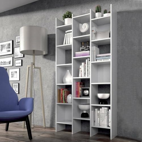 Dmora Libreria Design, bifacciale, 3 colonne, Laminato Bianco cm. 96 x 192 x 26 cm