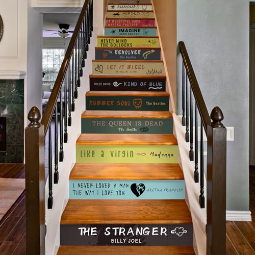 funlife Stair Riser Decals Peel and Stick, 14Pcs Stair Stickers for Home Hotel Stores Decor, Self-Adhesive, Waterproof, Classic Music, 7.09x39.3inch/18x100cm