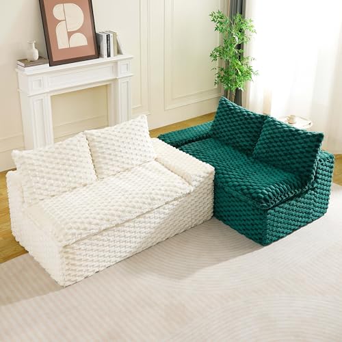 Image of KEIKI 120 inch Modular Boneless Couch Full Chaise for Apartment, 4-Seater Sectional Couches for Living Room Furniture, Deep Seat Lounge Comfy Sofa for Bedroom Studio Furniture Pet Friendly, Green Pink
