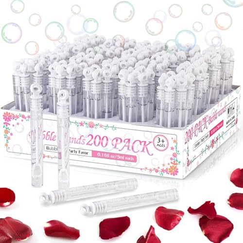 200 Pack Mini Bubble Wands, White Bubble Stick Toy Bulk for Wedding Supplies, Anniversaries,...