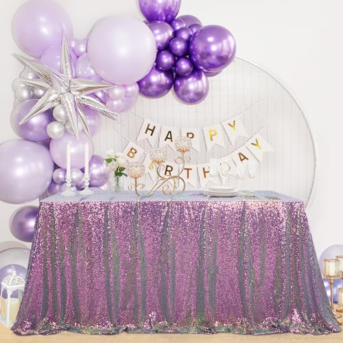 Image of B-COOL Sparkly Sequin Tablecloth Table Fabric Purple Shimmer Table Skirt 90x156 Inches for Birthday Tablecloth Supplies Event