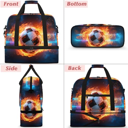 Large Weekender Overnight Bags Sports Football Fire Travel Duffel Bag for Women Men Gym Bag With Shoe Compartment Foldie Travel Tote Bag Carry On Personal Item Bag for Travel Gym Sports3