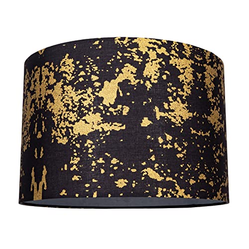 Modern and Unique Black Cotton Fabric Lamp Shade with Gold Shimmer Foil Design for Table or Ceiling Usage | 30cm Diameter | 60w Maximum by Happy Homewares