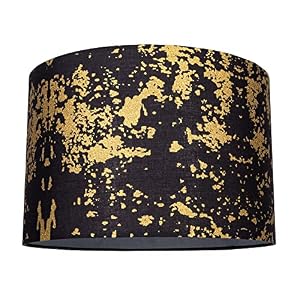 Modern and Unique Black Cotton Fabric Lamp Shade with Gold Shimmer Foil Design for Table or Ceiling Usage | 30cm Diameter | 60w Maximum by Happy Homewares