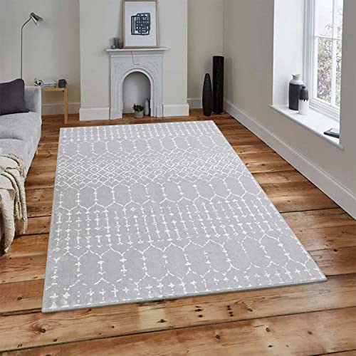 Seavish Moroccan Trellis Rug 5X7 Light Grey Rugs For Living Room Machine Washable Vintage Distressed Area Rug Soft Low-Pile Floor Carpet For Bedroom Dining Room Kitchen Entrance Home Office #TOP6