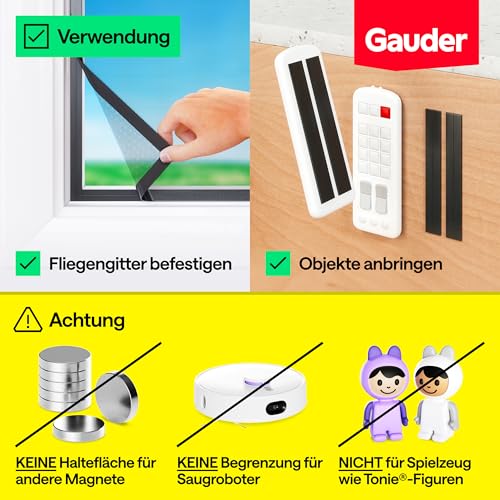 GAUDER A+B Magnetband für Fliegengitter & Moskitonetze - Selbstklebende Magnetstreifen mit starker gegenseitiger Anziehung - Magnetklebeband mit Gegenstück & starkem Kleber (1+1 m)