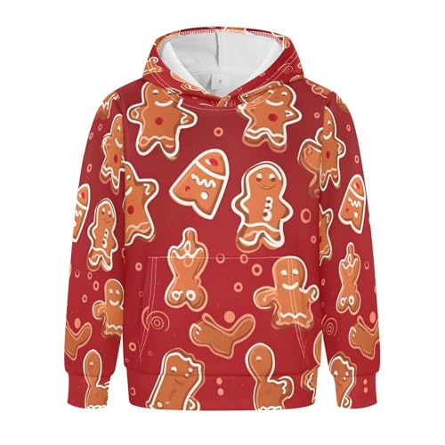 Kids Hoodies Sweaters Christmas Gingerbread Man Hooded Sweatshirts with Big Pockets for Boys Girls B0400409