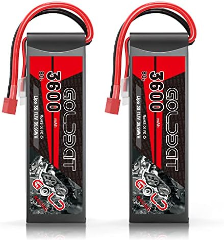 GOLDBAT 3S 11.1V 3000mAh 30C LiPo Battery with Deans Connector for Car Truck Buggy (2 Pack)