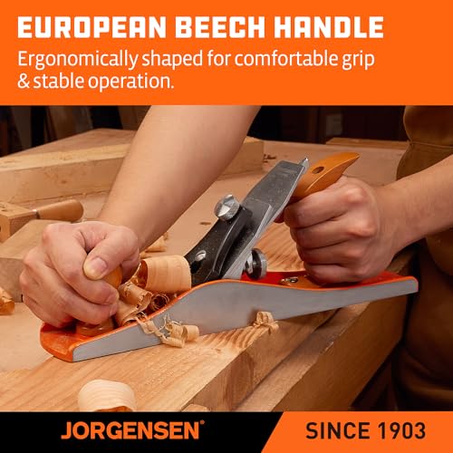 Image of JORGENSEN No.5 Wood Planer, Hand Planer for Woodworking, Jack Plane for Flattening, Smoothing - Professional Hand Plane with Ductile Iron Body, Adjustable Cutting Depth, Ergonomic Handle